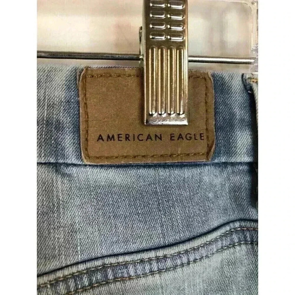 American Eagle Next Level Stretch 360 High Rise Blue Jegging Destroyed 4 Short - Picture 5 of 10